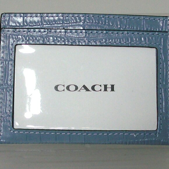 Coach Slim ID Card Case Croc Leather Cornflower New with Tag - Picture 2 of 3